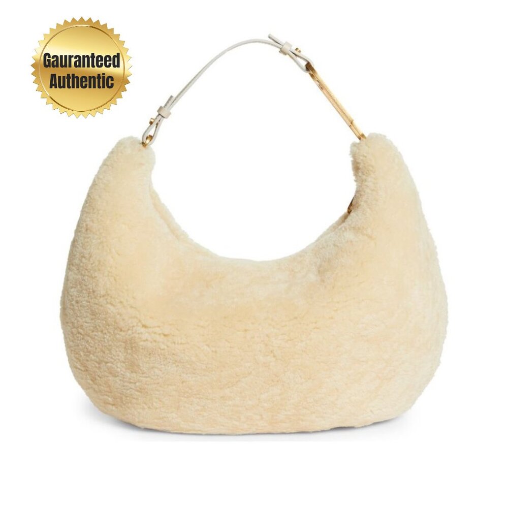Off-White Cream Shearling Wool Chic Shoulder Bag